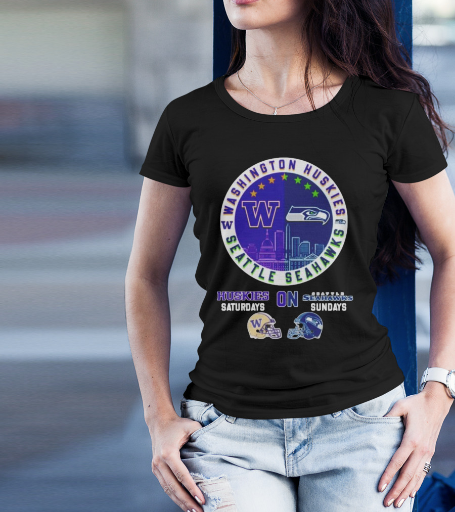 Washington Huskies Seattle Seahawks Huskies On Saturdays Seahawks On Sundays T-Shirt