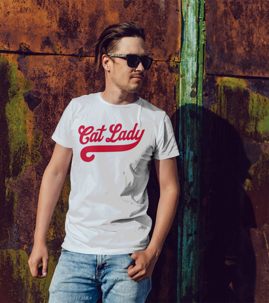 Cincinnati Reds Cat Lady Baseball Script Red T-Shirt