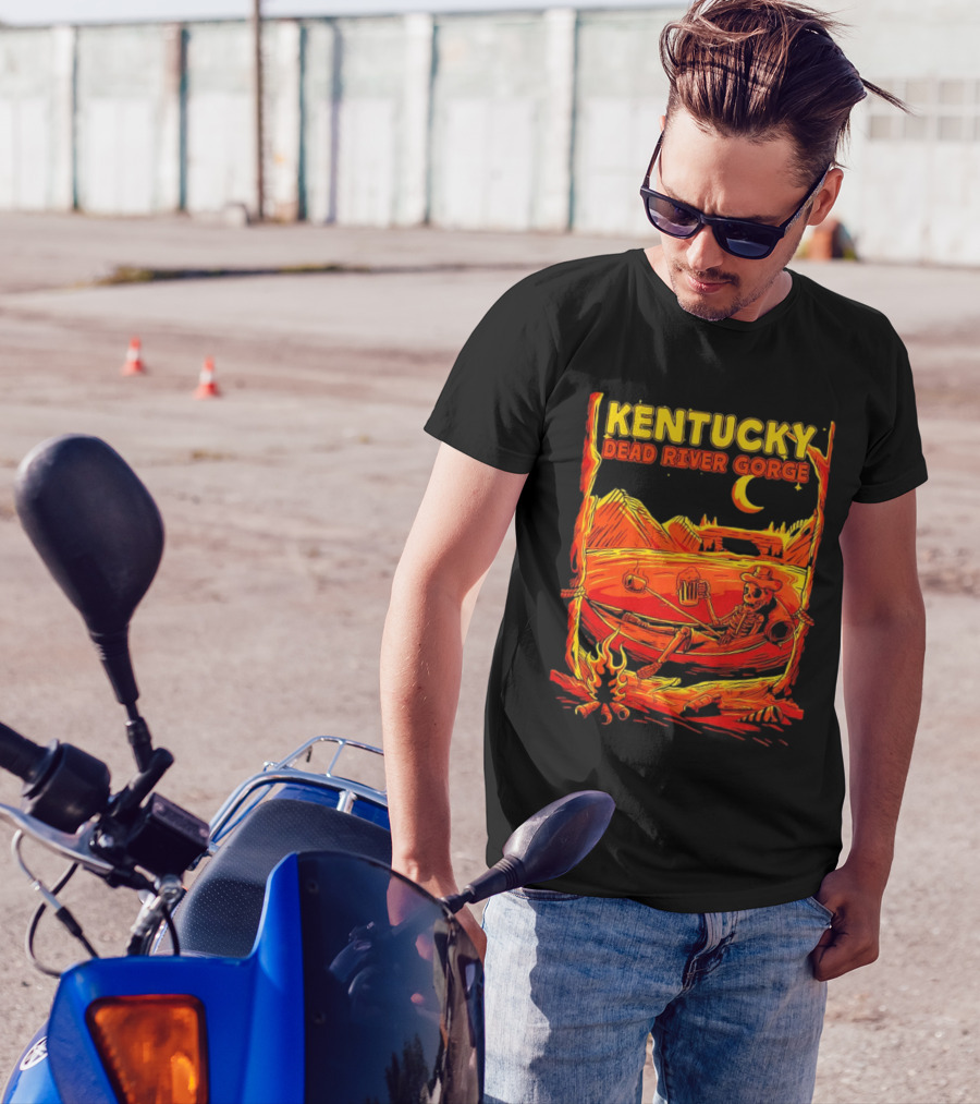 Kentucky Dead River Gorge Skeleton Hammock Campfire Scene T-Shirt