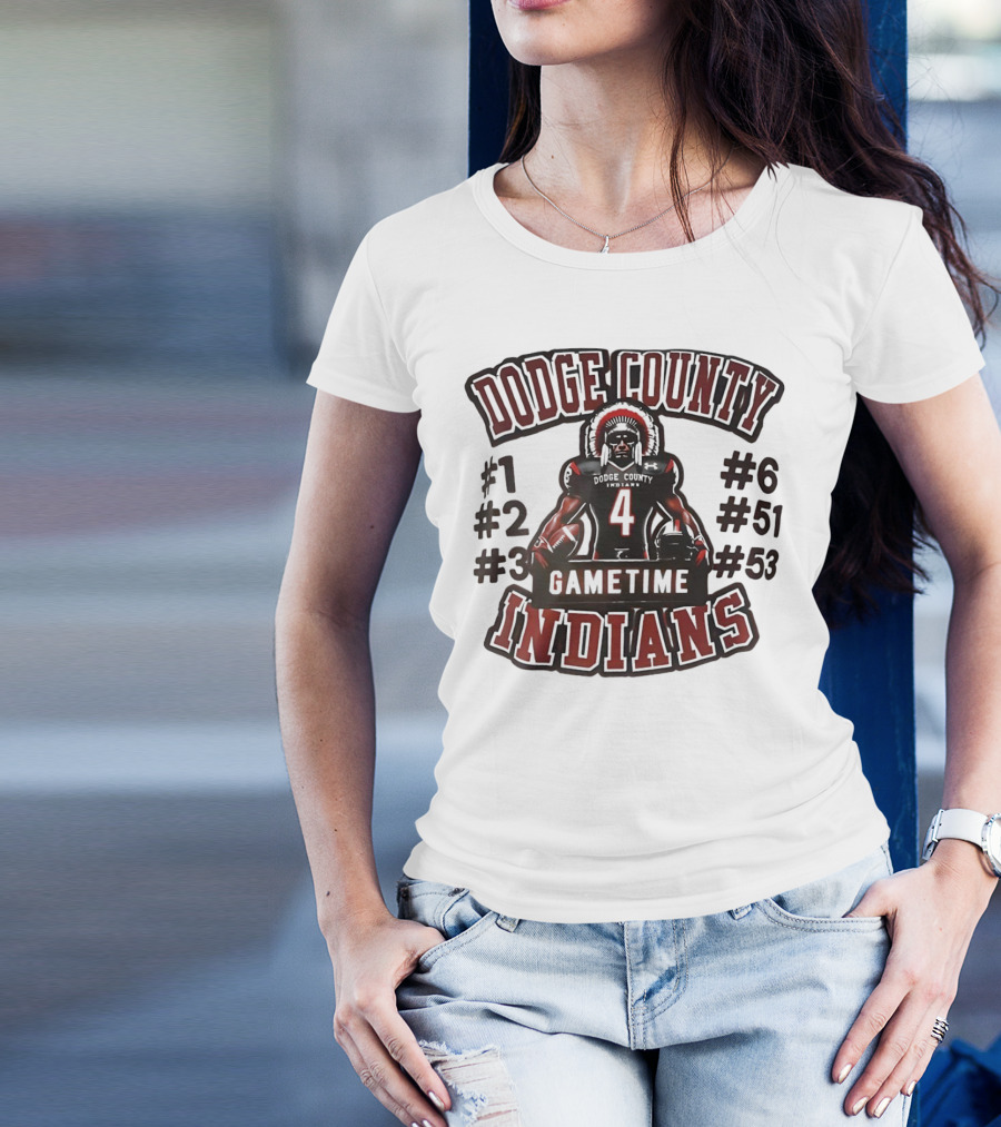 Dodge County Gametime Indians Football Player Numbers 1 2 3 4 6 51 53 T-Shirt