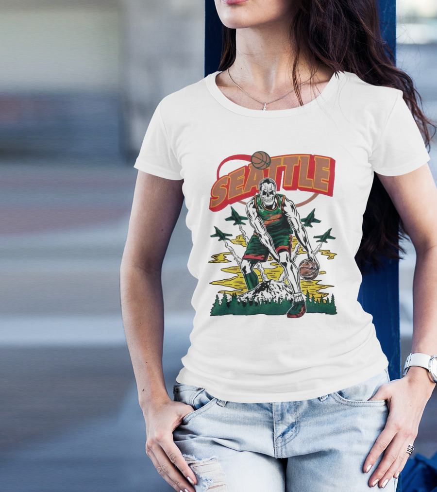 Seattle SuperSonics Skeleton Basketball Crossover T-Shirt
