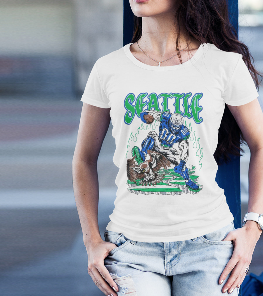 Seattle Seahawks Skeleton Football Player With Eagle T-Shirt