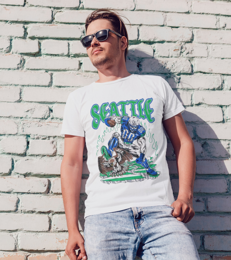 Seattle Seahawks Skeleton Football Player With Eagle T-Shirt