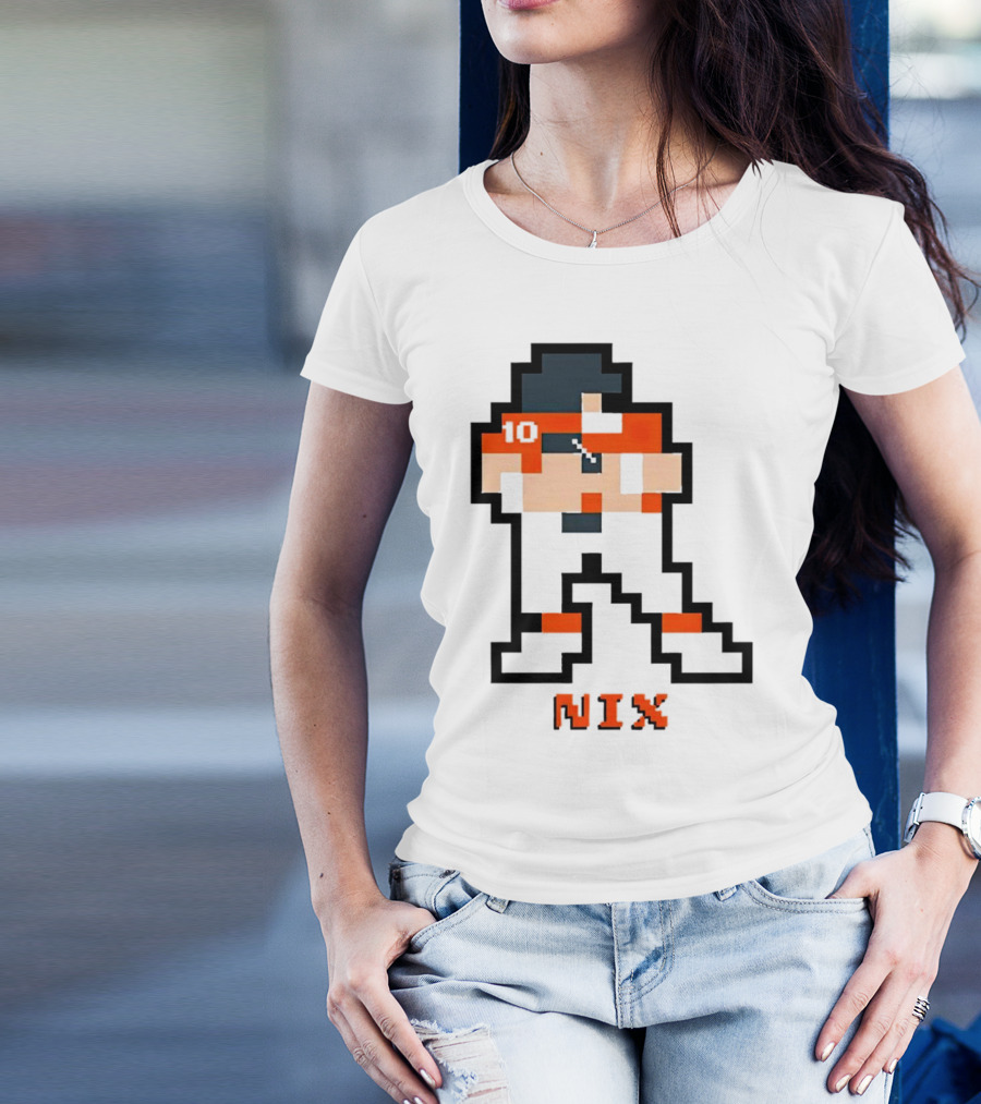 Bo Nix 8-Bit Pixel Art 10 Block Figure T-Shirt