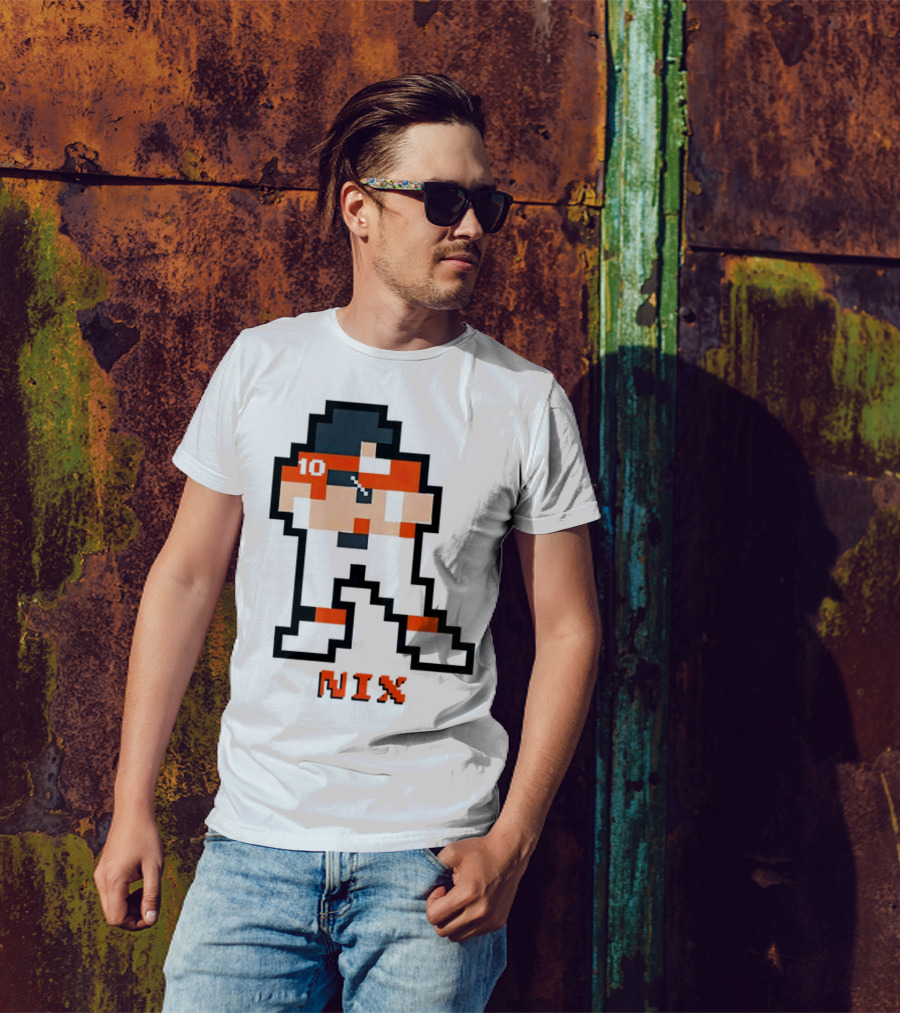 Bo Nix 8-Bit Pixel Art 10 Block Figure T-Shirt