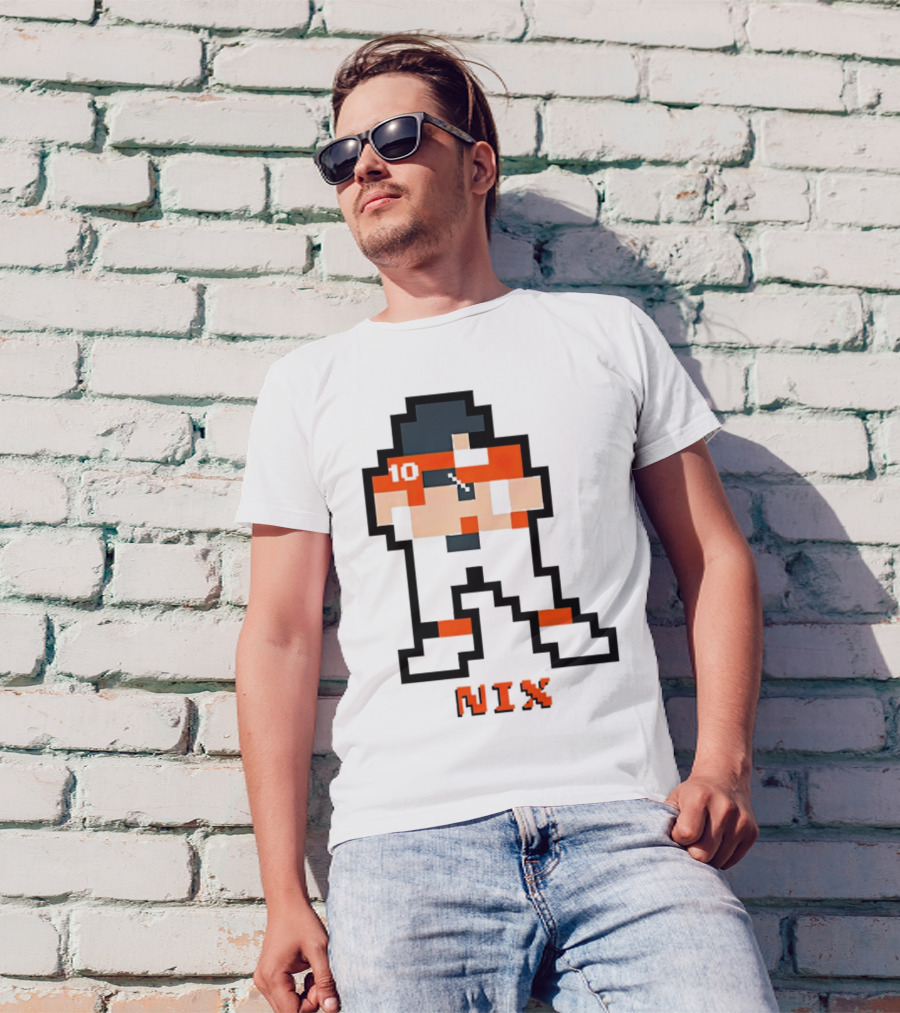 Bo Nix 8-Bit Pixel Art 10 Block Figure T-Shirt
