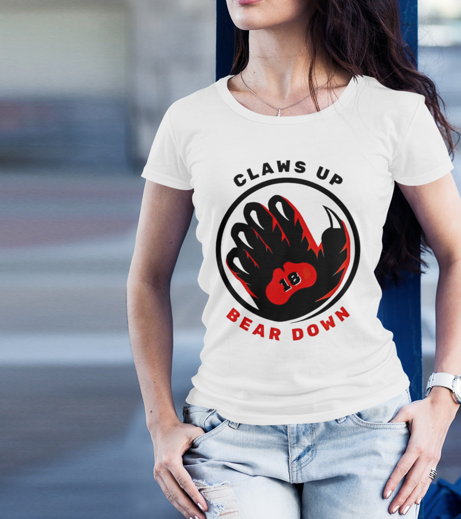 Claws Up Bear Down 18 Caleb Williams Chicago Bears T-Shirt