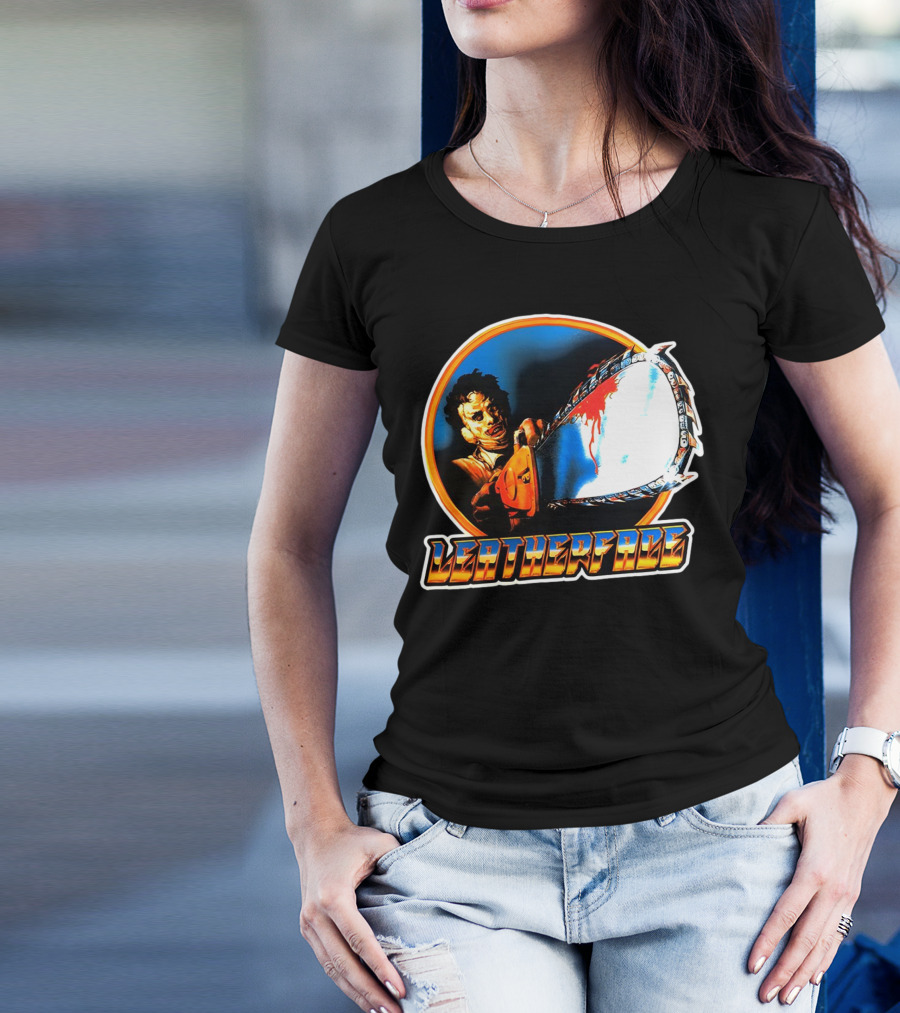 Texas Chainsaw Massacre Leatherface Vintage Horror Chrome Chainsaw T-Shirt