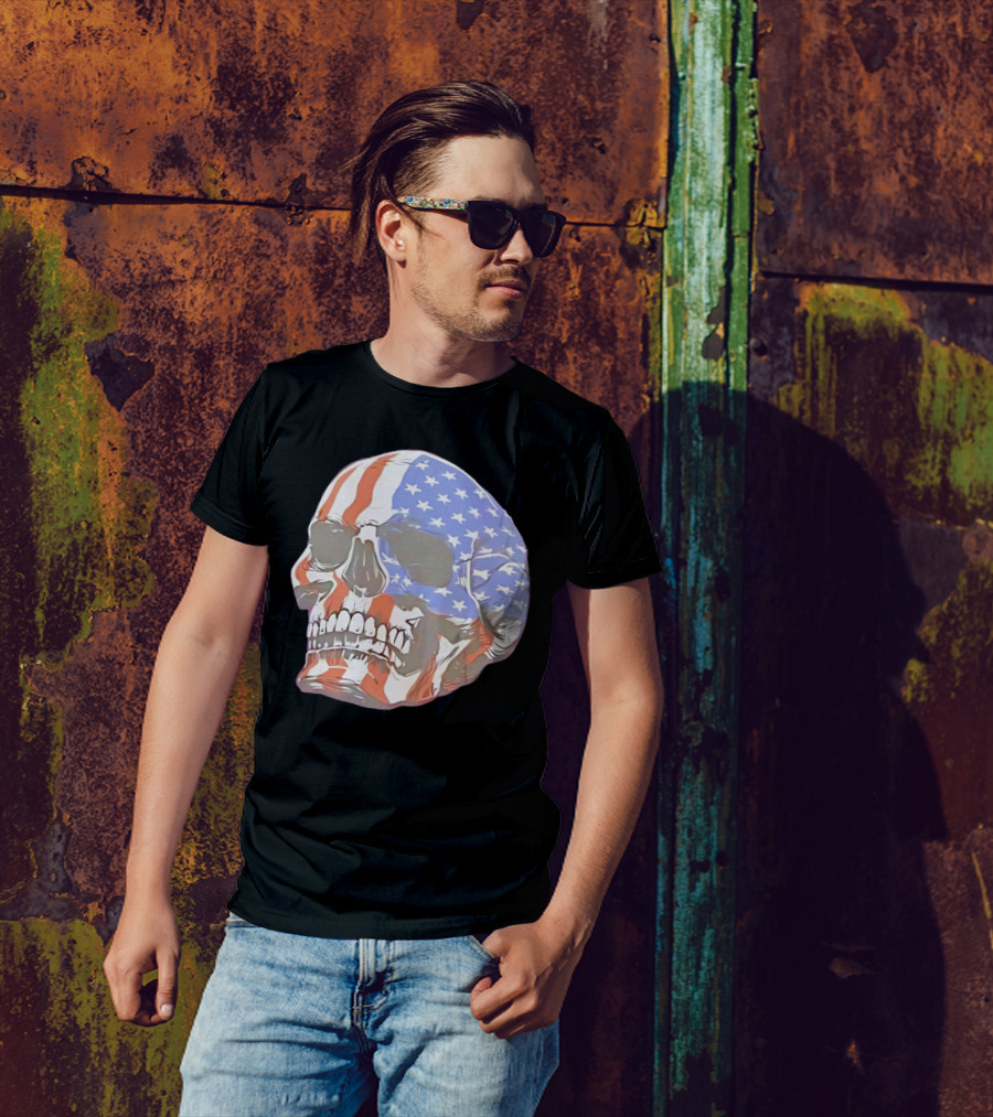 Skull With American Flag T-Shirt