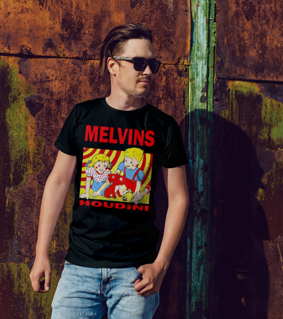 Melvins Houdini Late 00s Jerks Kids With Red Dog And Swirling Red Yellow Background T-Shirt