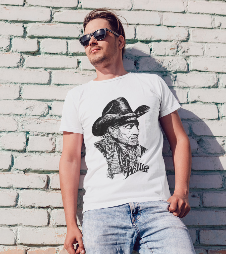 Willie Nelson Cowboy Hat Braid Classic Sketch T-Shirt