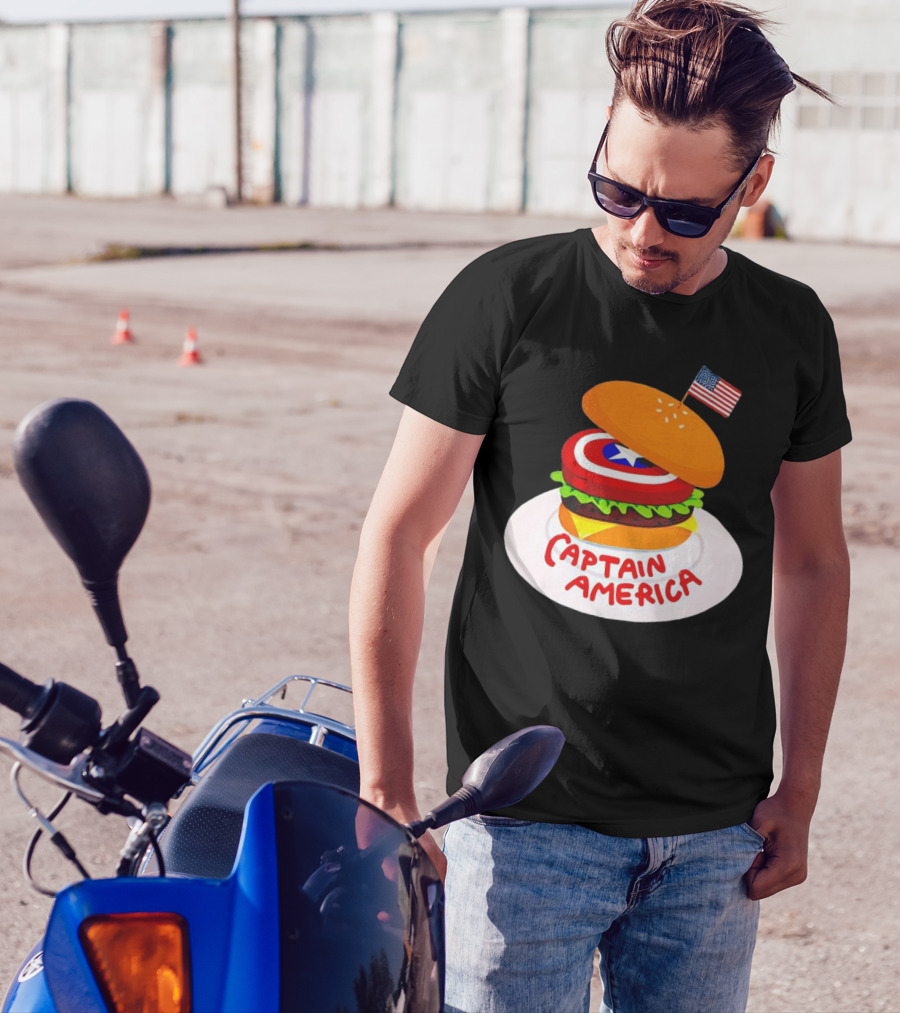 Captain America Burger With Flag And Shield Lettuce Bun T-Shirt