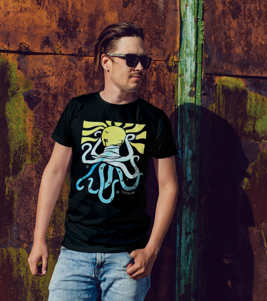 Mark Hoppus Octopus Sun Wave Palm Ocean Scene T-Shirt