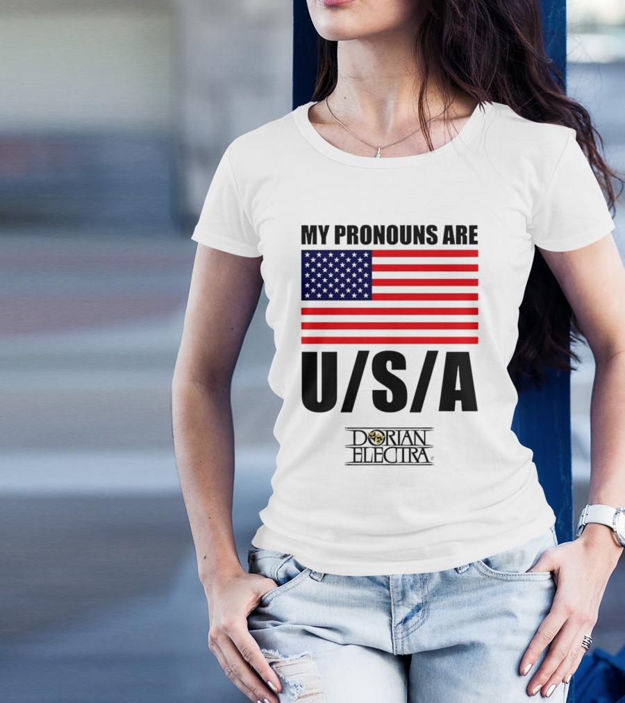 My Pronouns Are USA Dorian Electra American Flag T-Shirt