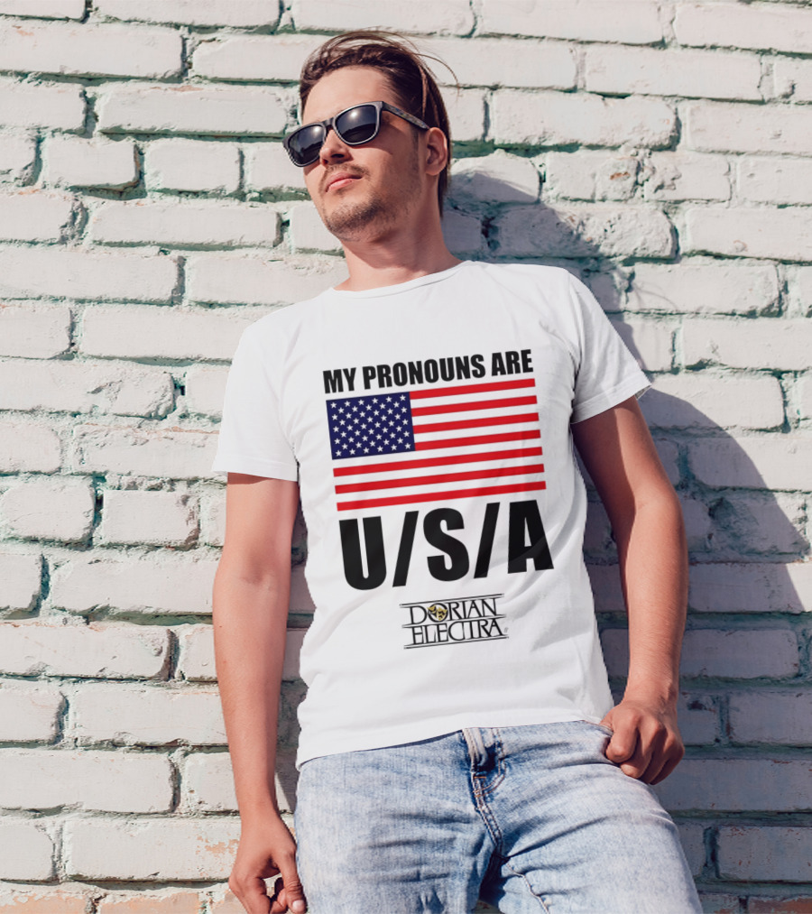 My Pronouns Are USA Dorian Electra American Flag T-Shirt