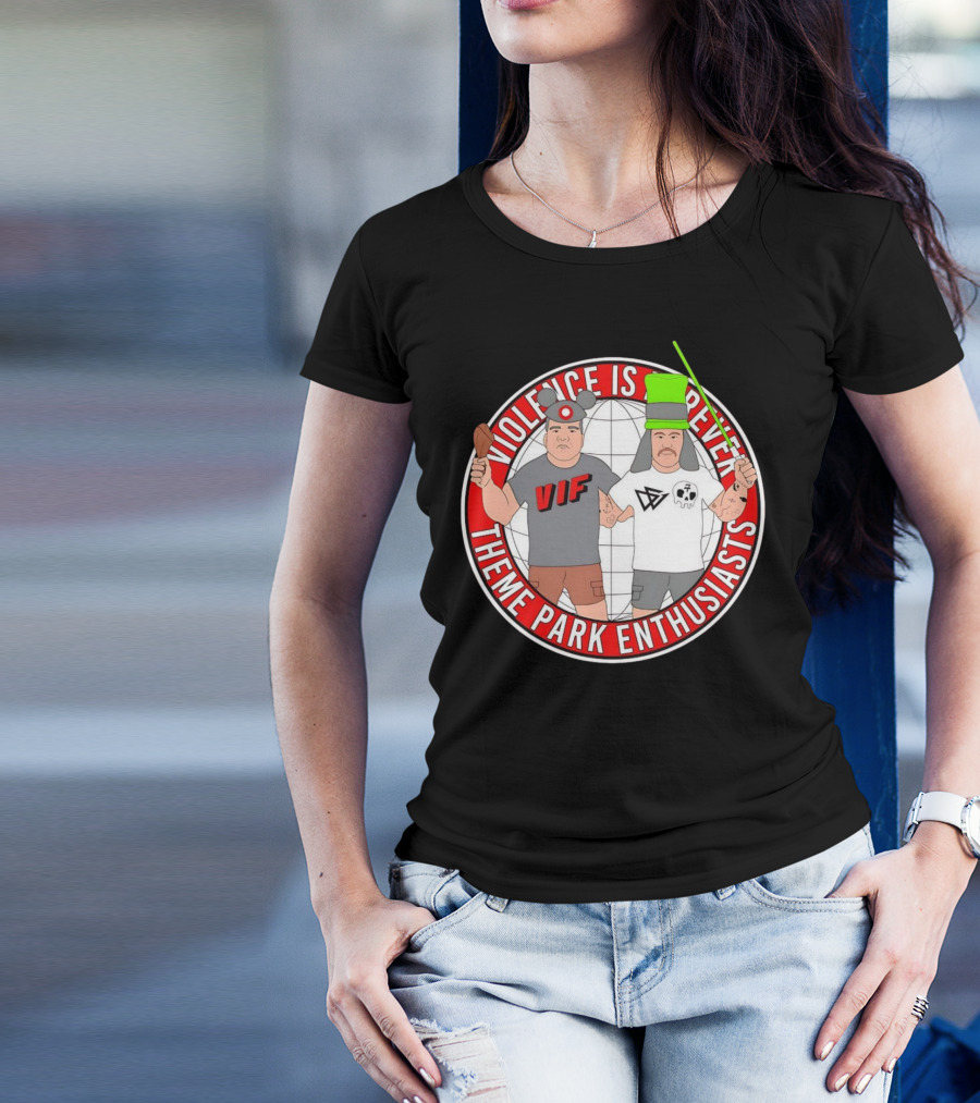 Violence Is Forever Theme Park Enthusiasts VIF Iconic Characters With Lightsaber And Turkey Leg T-Shirt