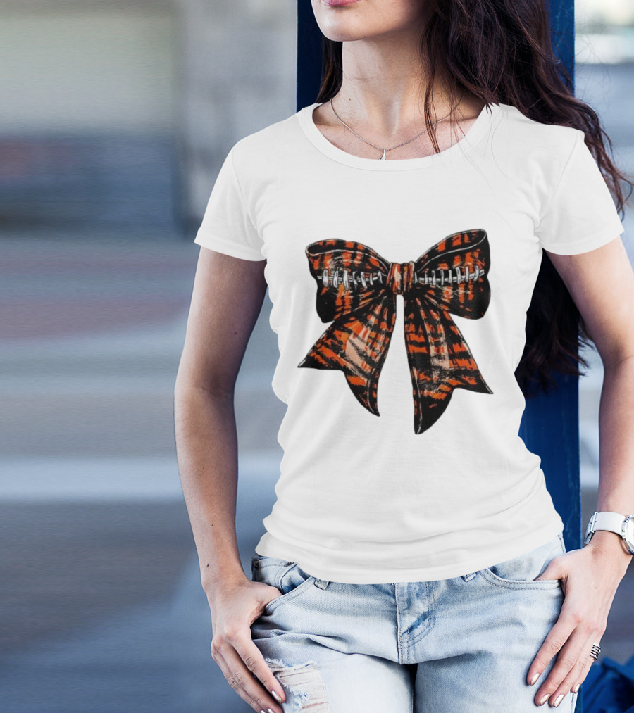 Cincinnati Football Bow Tiger Print Bowtie T-Shirt