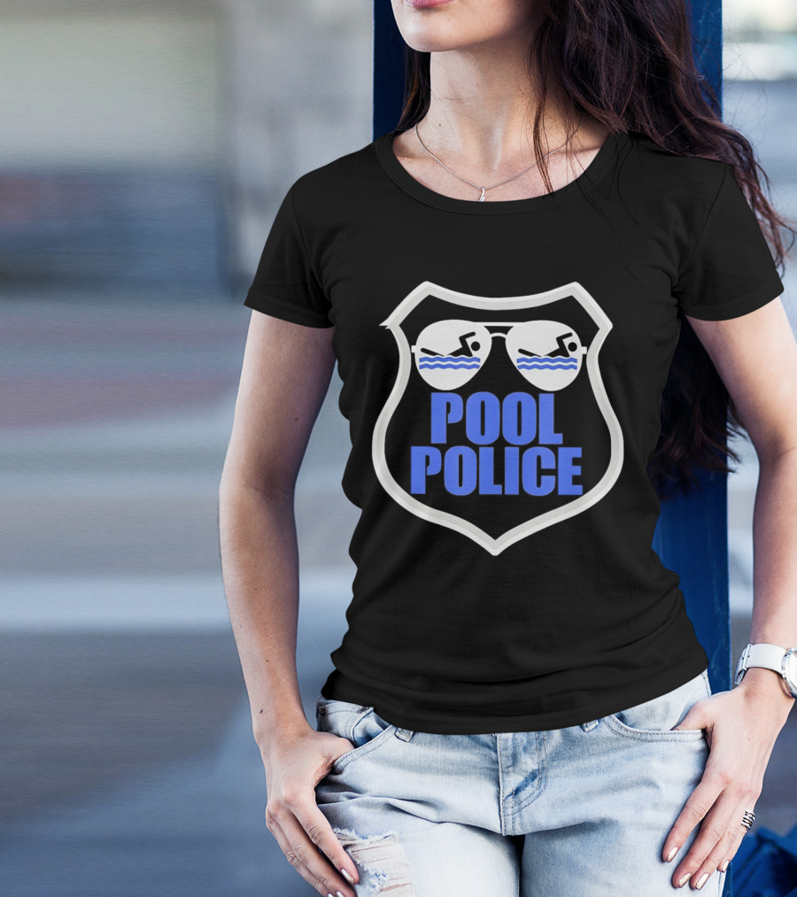 Pool Police Badge With Sunglasses Swimmers T-Shirt
