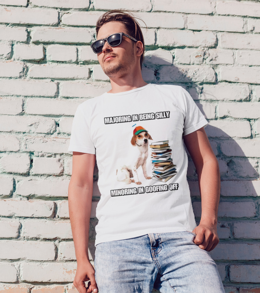 Majoring In Being Silly Minoring In Goofing Off With A Colorful Cap-Wearing Dog And Stack Of Books T-Shirt