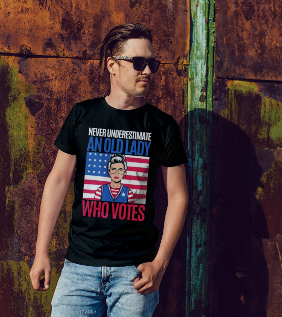 Never Underestimate An Old Lady Who Votes US Flag Iconic T-Shirt