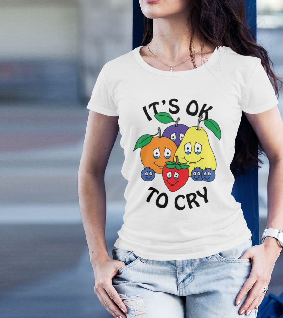Chnge Fruits It's Ok To Cry With Smiling Cartoon Fruit Faces T-Shirt