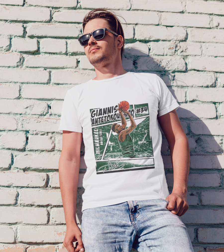 Giannis Antetokounmpo Milwaukee Basketball Signature #34 Comic T-Shirt