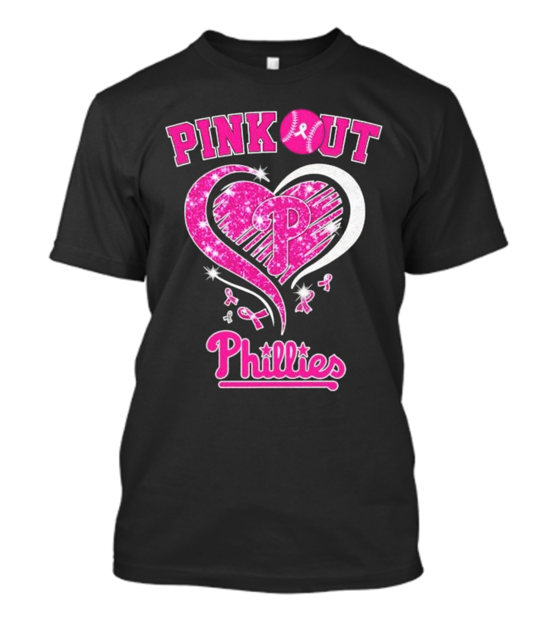Philadelphia Phillies Pink Out Breast Cancer Heart T-Shirt