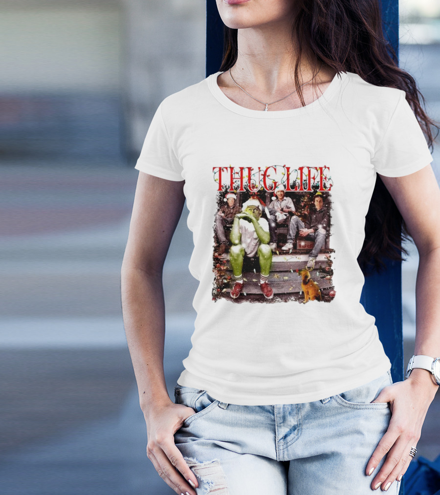 Thug Life Grinch Friends Christmas Dog Scene T-Shirt
