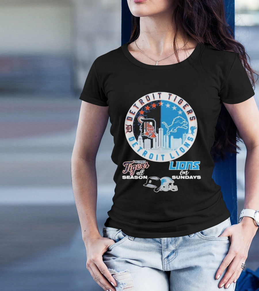 Detroit Tigers Detroit Lions All Season On Sundays T-Shirt