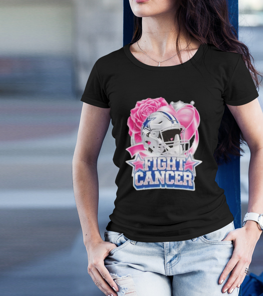 Dallas Cowboys Fight Breast Cancer Awareness Rose Pink Heart Helmet T-Shirt