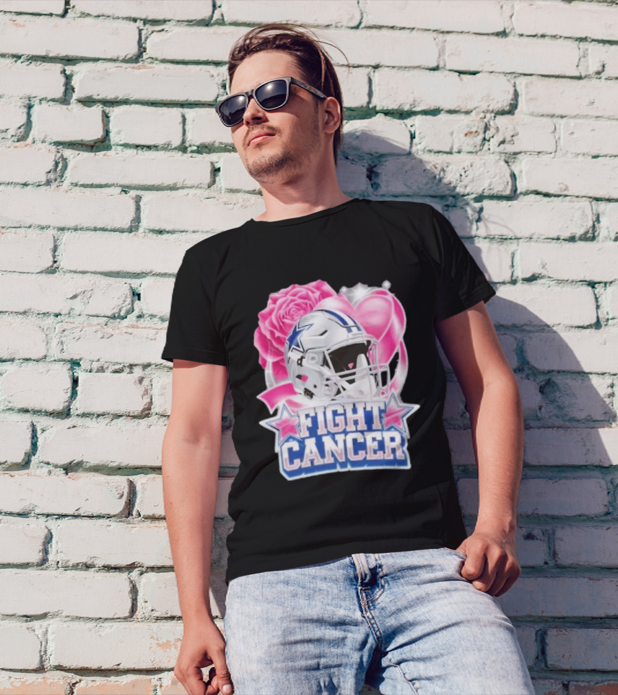 Dallas Cowboys Fight Breast Cancer Awareness Rose Pink Heart Helmet T-Shirt