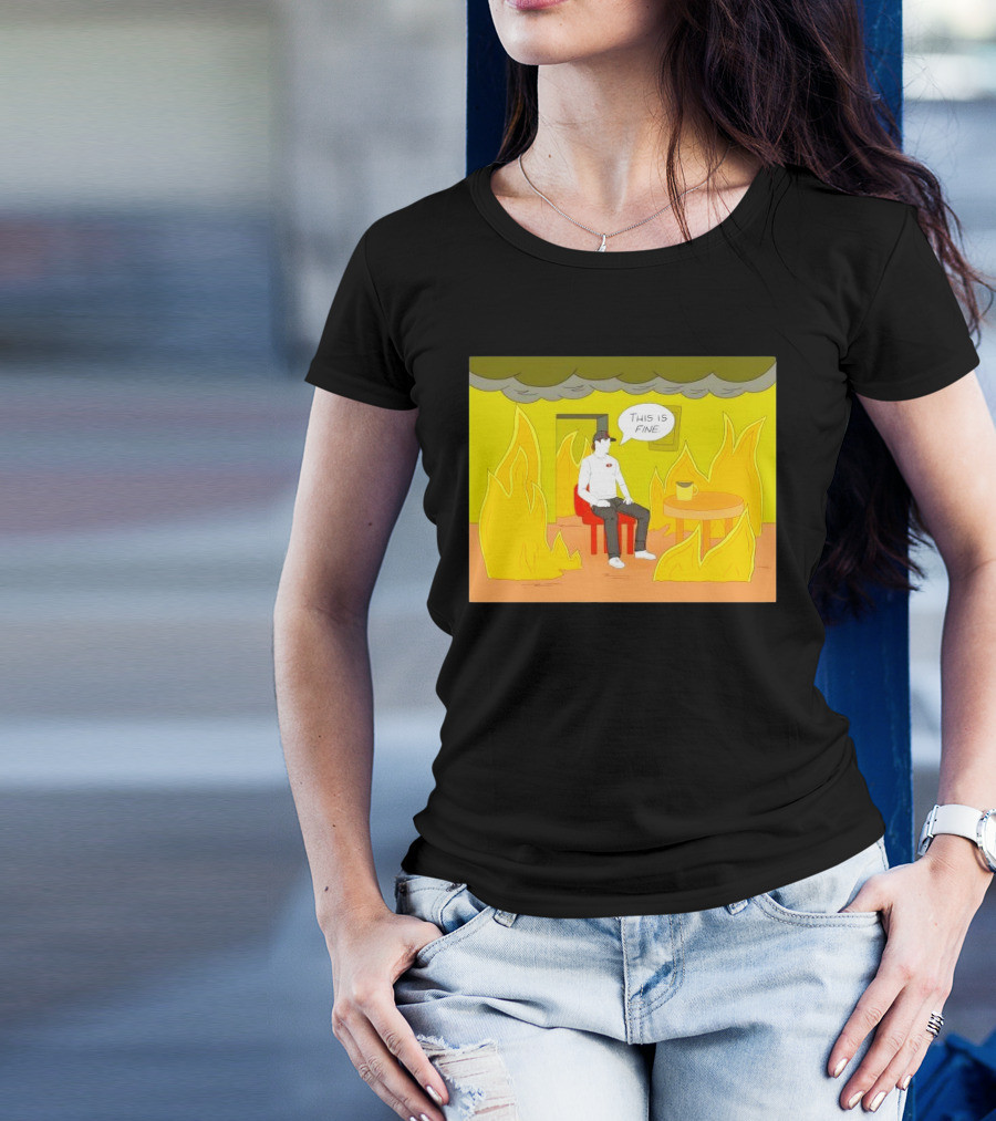 San Francisco 49ers This Is Fine Cartoon Fire Background T-Shirt