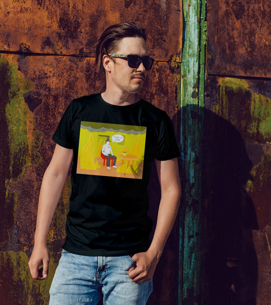 San Francisco 49ers This Is Fine Cartoon Fire Background T-Shirt