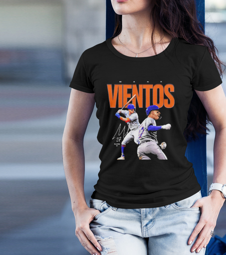 Mark Vientos New York Mets MLB 27 Signature Baseball Action T-Shirt