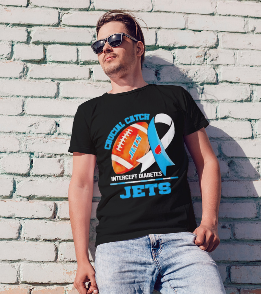 Jets Crucial Catch Football Intercept Diabetes Awareness T-Shirt