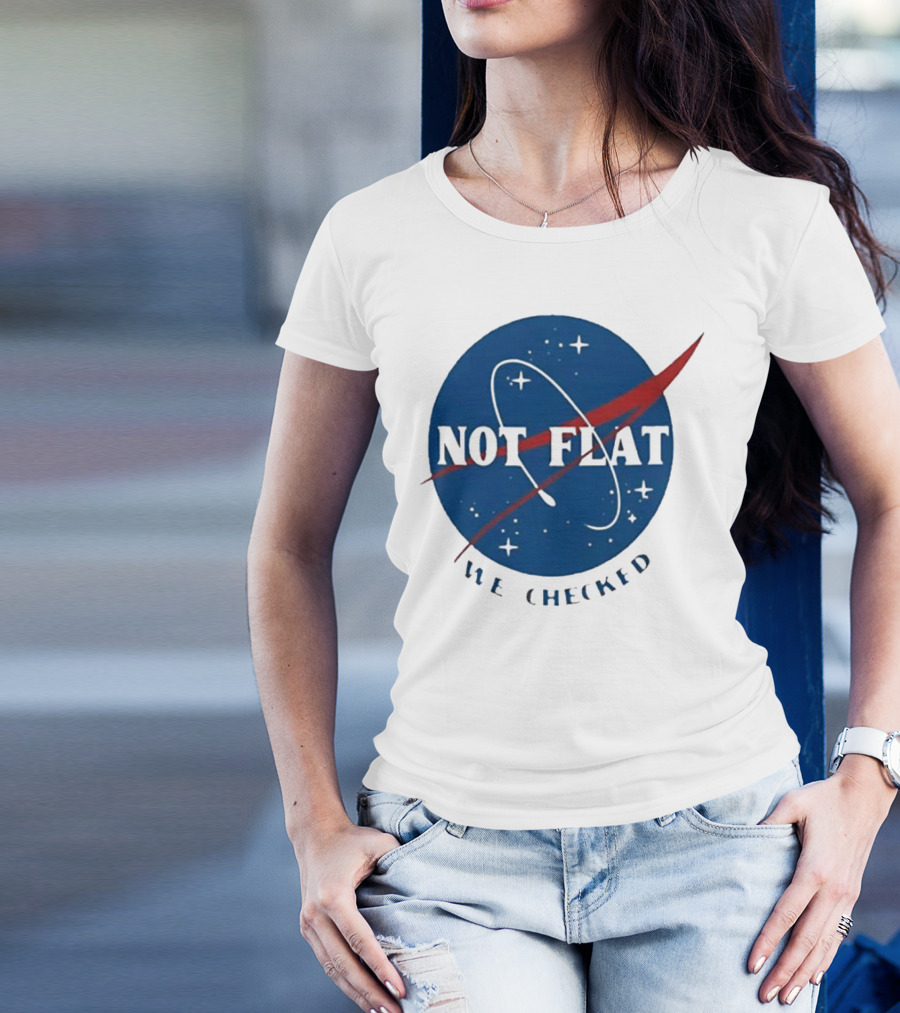 Not Flat We Checked Space Exploration Emblem T-Shirt