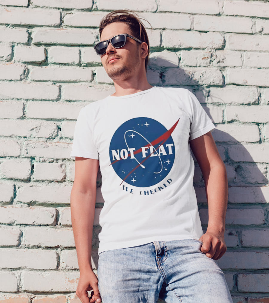 Not Flat We Checked Space Exploration Emblem T-Shirt