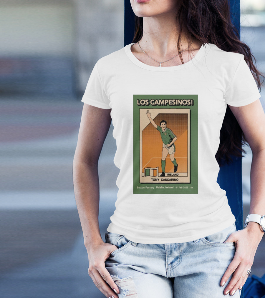 Los Campesinos Dublin Show Featuring Ireland Tony Cascarino Card At Button Factory February 8 2025 T-Shirt