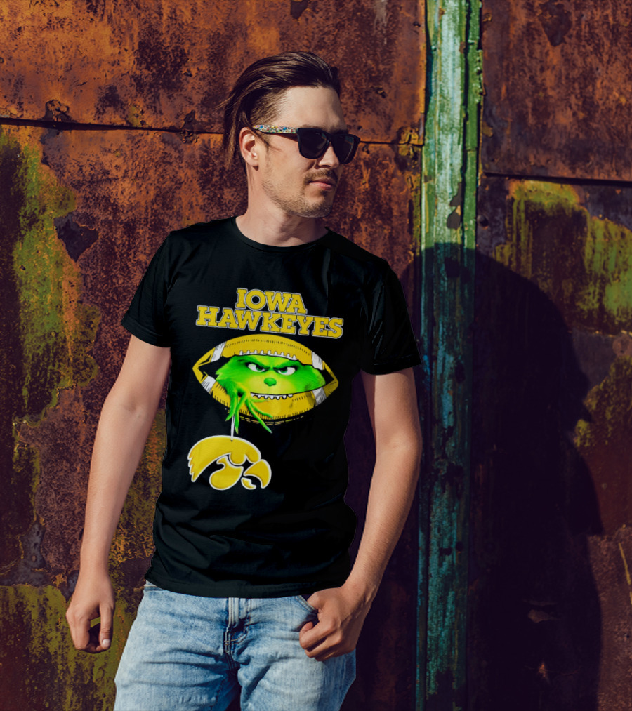 Iowa Hawkeyes Grinch Football Christmas T-Shirt
