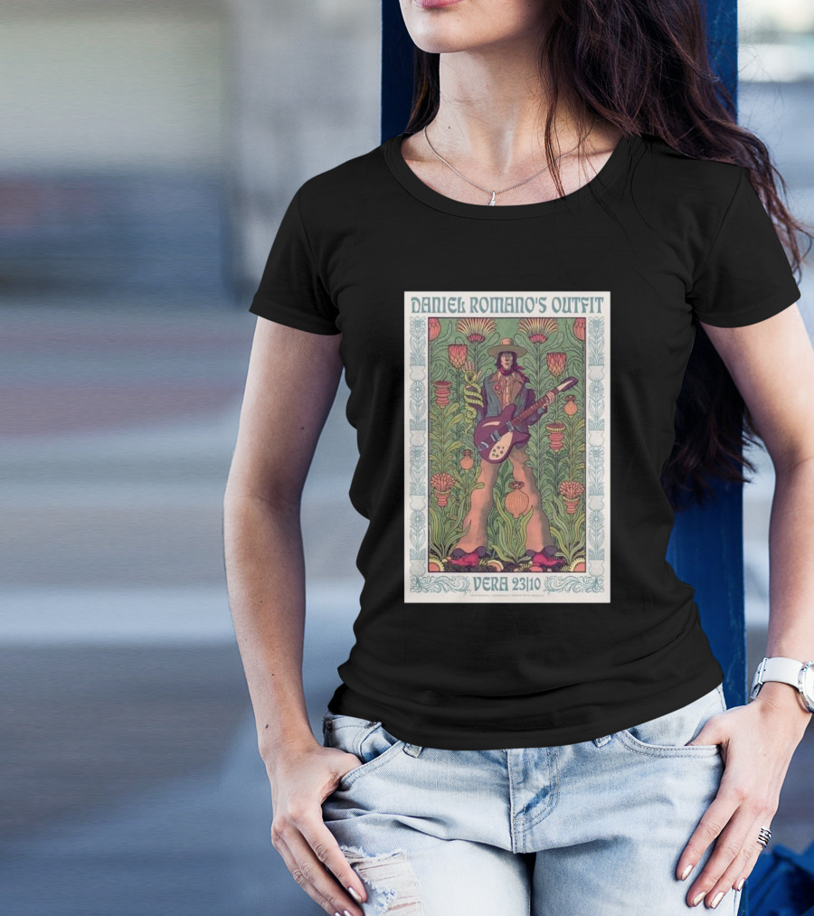 Daniel Romano's Outfit Vera Groningen Netherlands Oct 23 2024 Groovy Psychedelic Floral Art Guitar Player T-Shirt