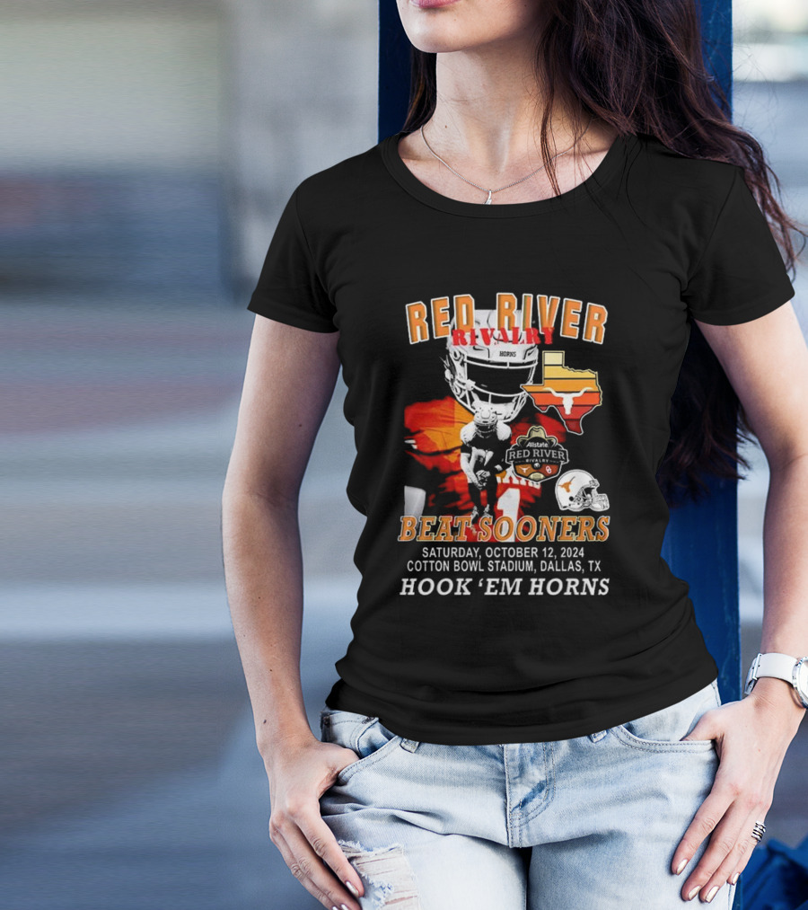 Red River Rivalry Beat Sooners October 12 2024 Cotton Bowl Stadium Hook 'Em Horns T-Shirt