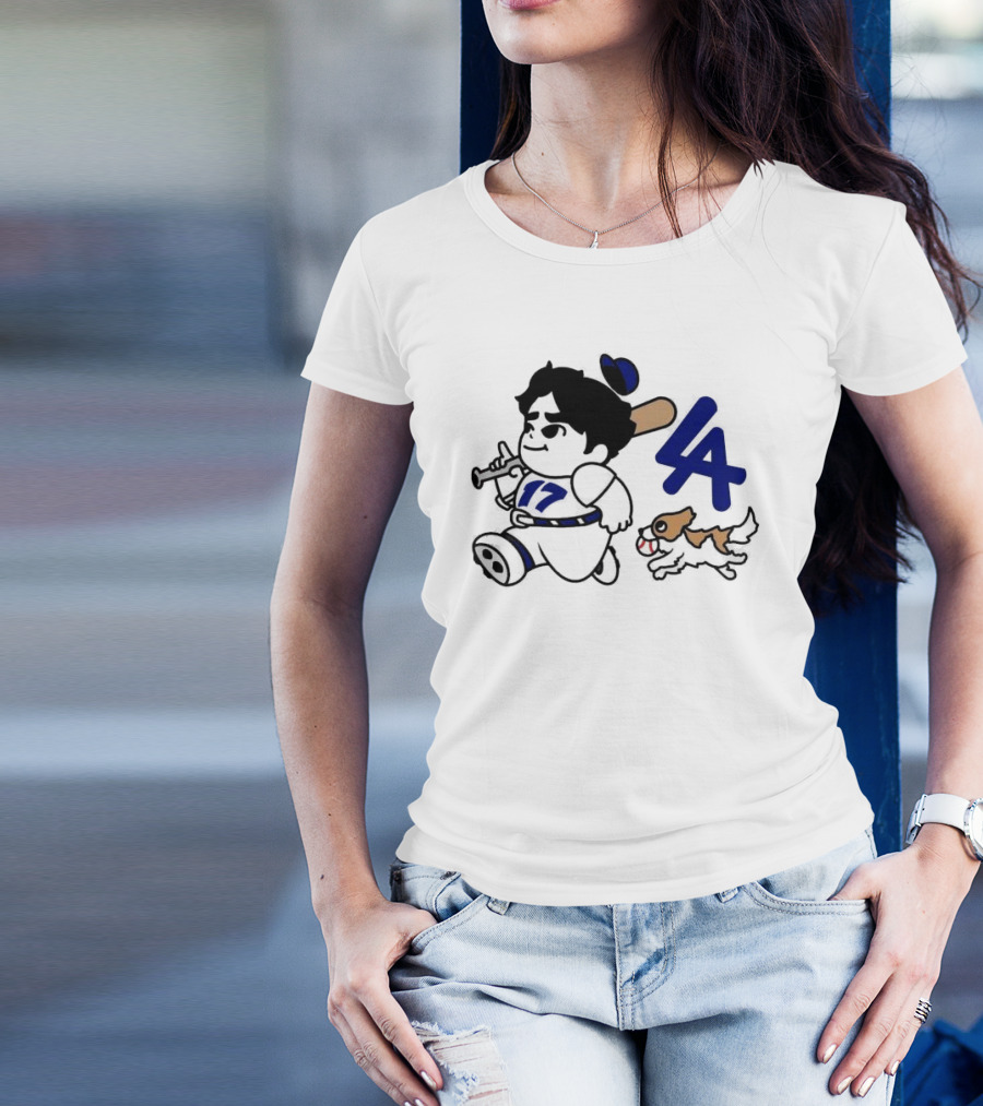 Chunkytani 10oz Fleece LA Baseball Dog And Player With Bat 17 T-Shirt