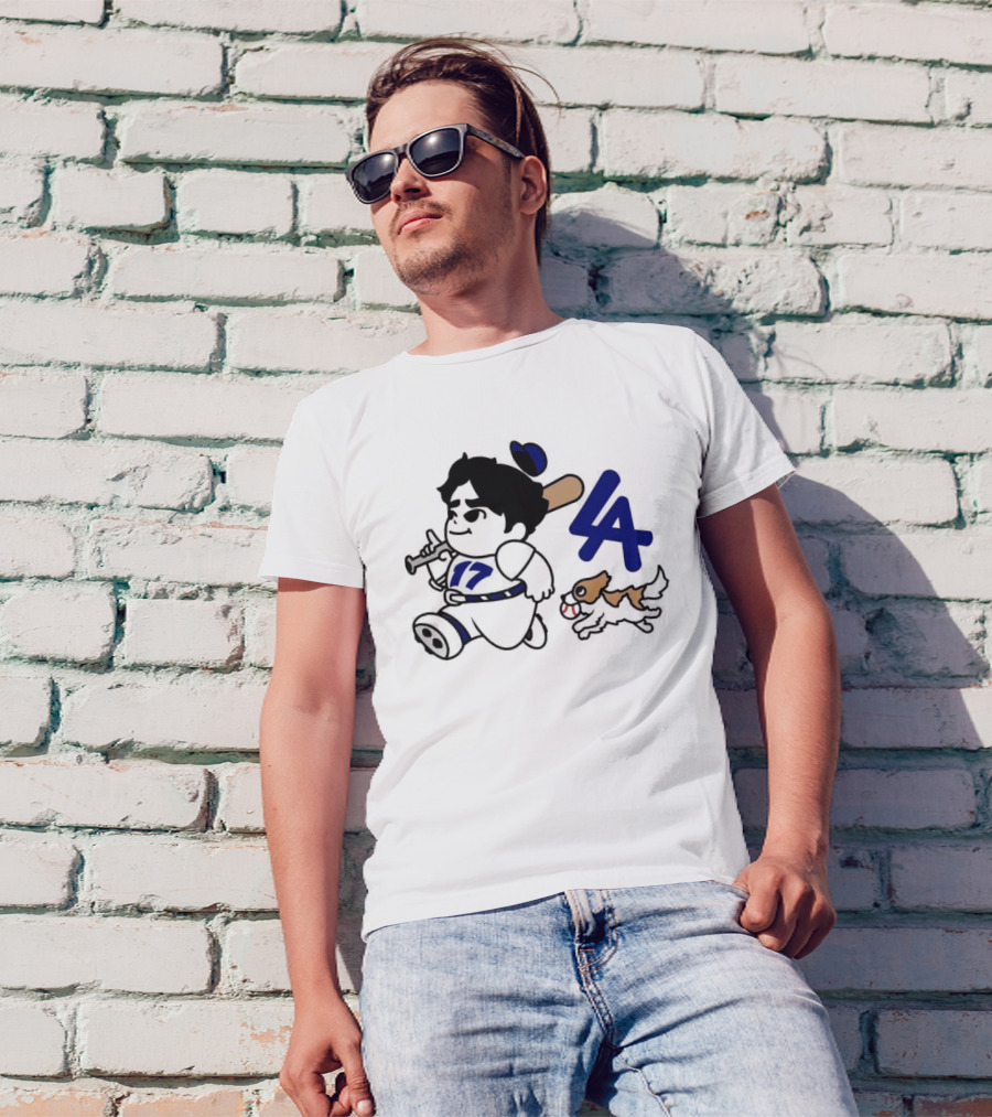 Chunkytani 10oz Fleece LA Baseball Dog And Player With Bat 17 T-Shirt
