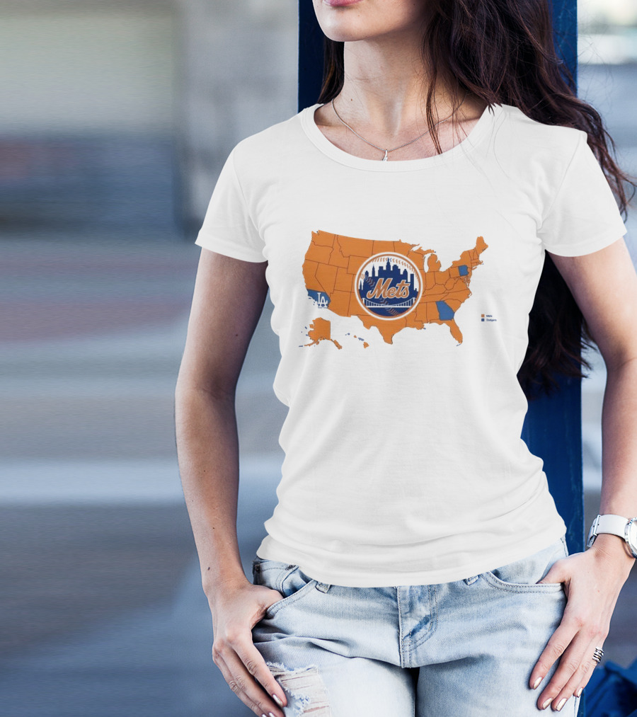 Map Of America Rooting For New York Mets In NLCS MLB With Mets And Dodgers T-Shirt