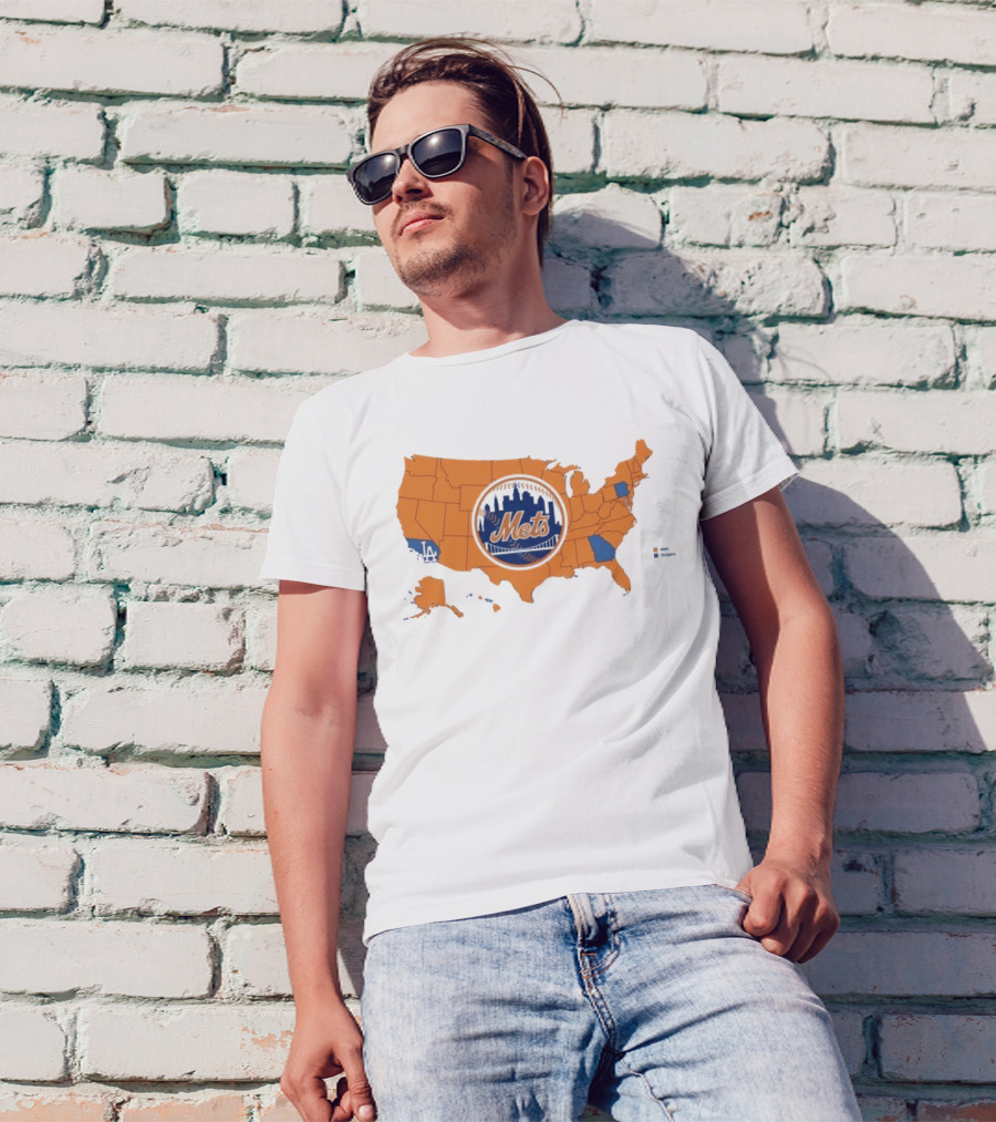 Map Of America Rooting For New York Mets In NLCS MLB With Mets And Dodgers T-Shirt