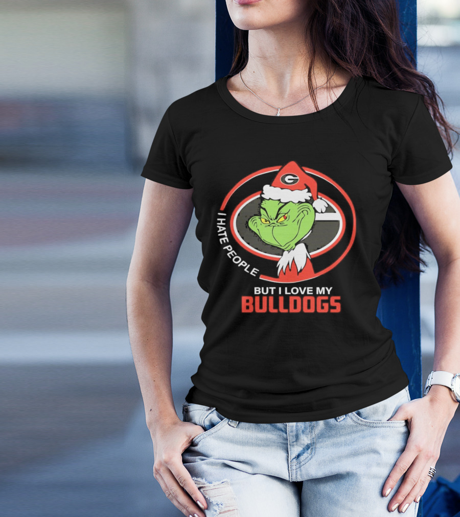 Georgia Bulldogs Christmas Grinch I Hate People But I Love My Bulldogs T-Shirt