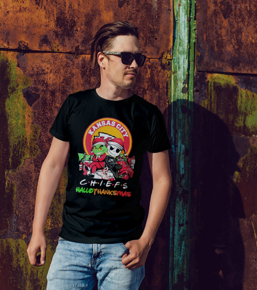 Kansas City Chiefs Grinch Jack Skellington Hallothanksmas T-Shirt
