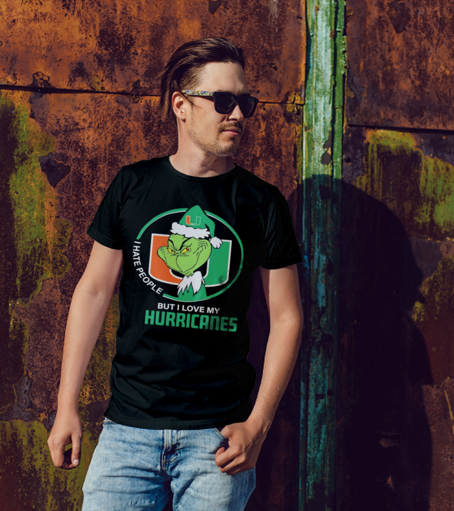 Miami Hurricanes Grinch I Hate People But I Love My Hurricanes 2024 Christmas T-Shirt