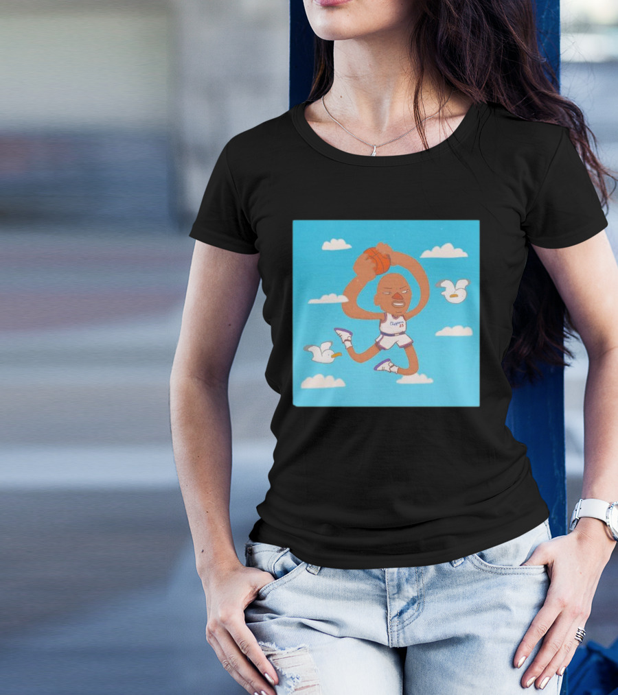 Sky Jones Dunking Los Angeles Clippers Clouds Seagulls T-Shirt