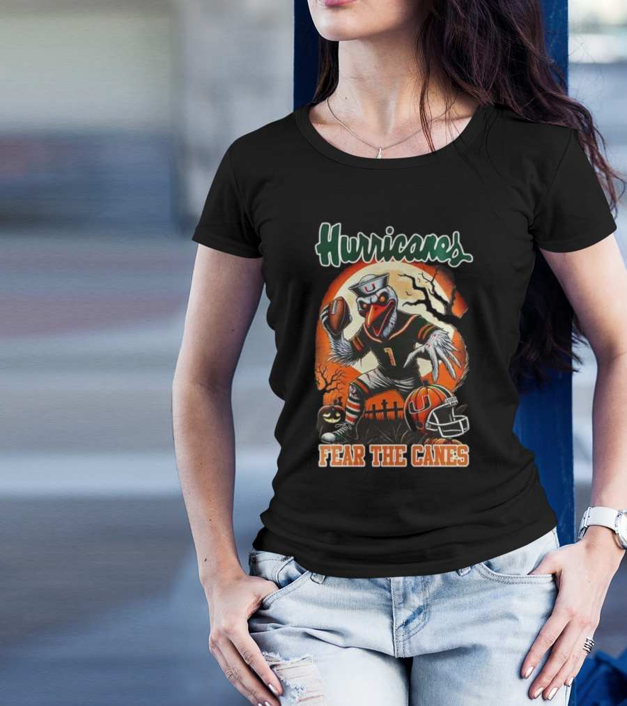 Hurricanes Fear The Canes Halloween Football Scene T-Shirt